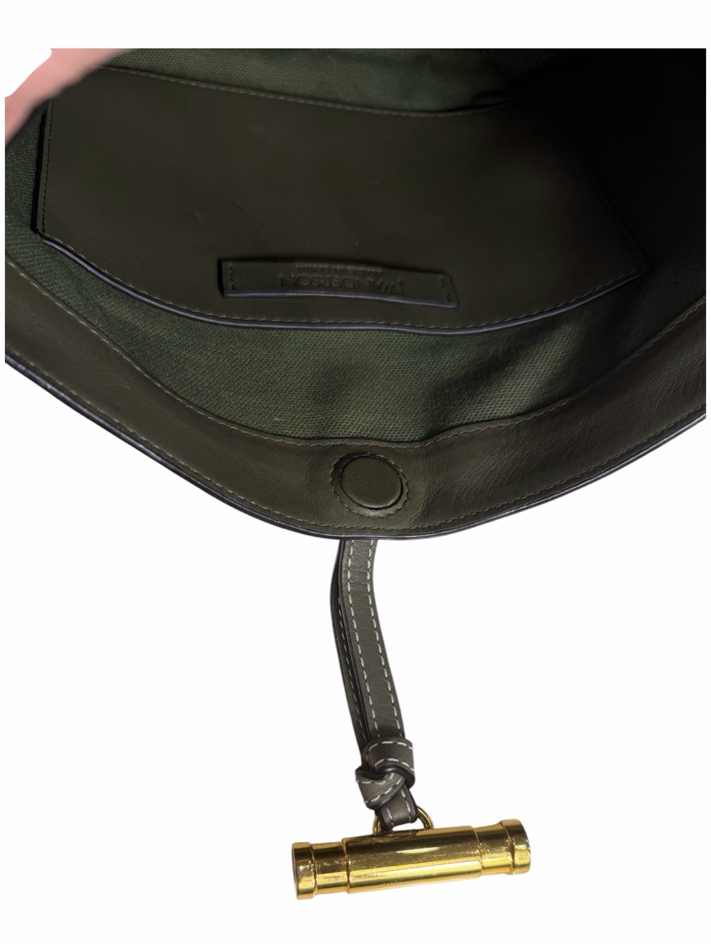 JW Anderson  Olive Green Pierce T Bar Leather Tote with Gold Hardware - Picture 7 of 9